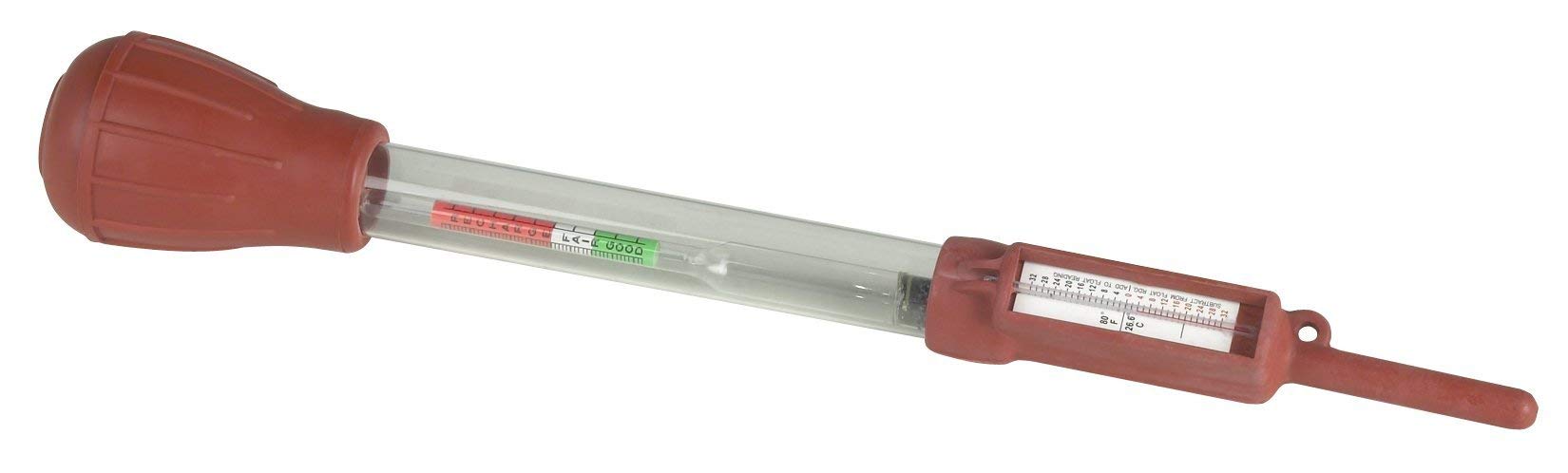 OTC 4619 professional battery hydrometer in red for quick in-vehicle electrolyte density readings.