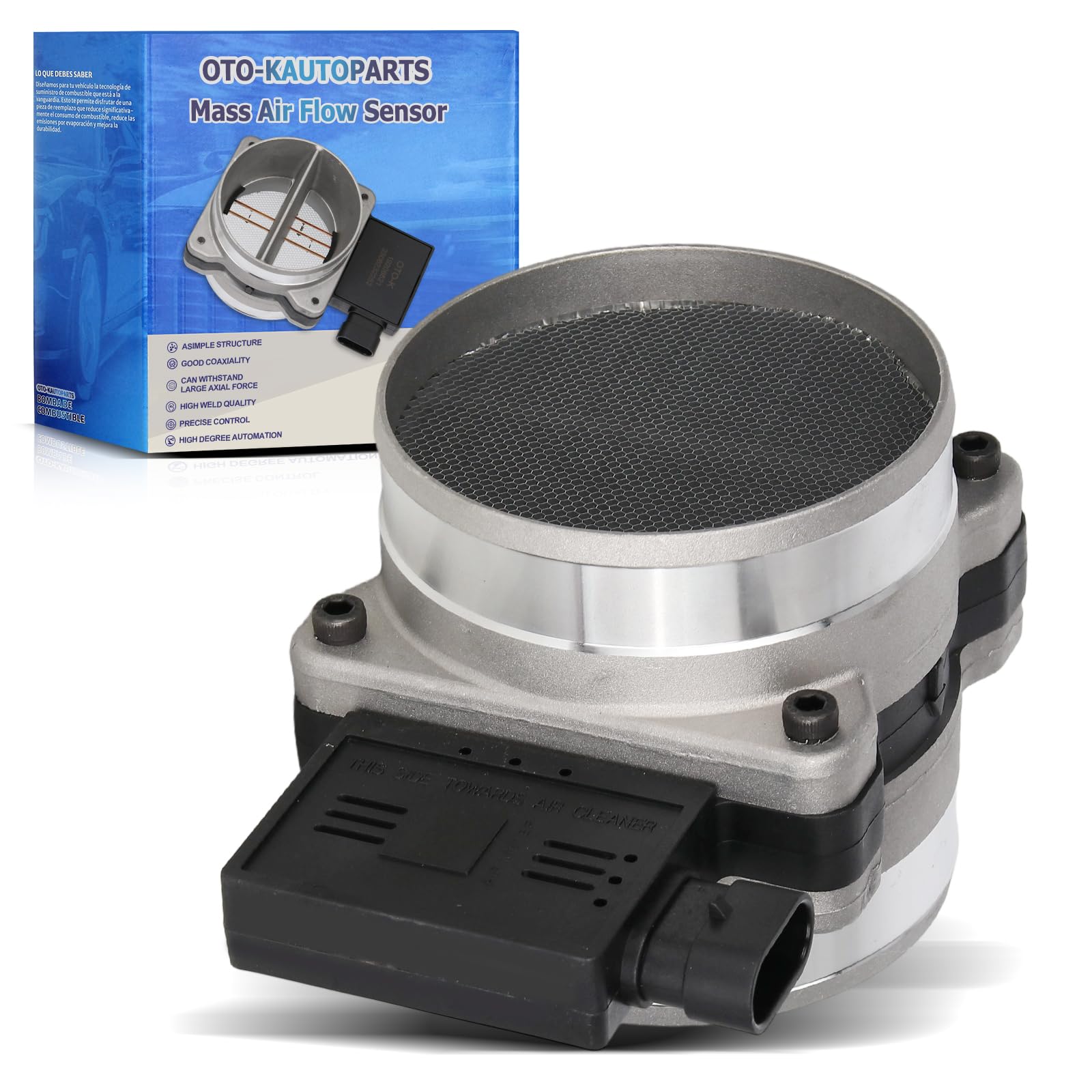 OTO-KAUTOPARTS MAF sensor body in engine bay for precise air measurement.