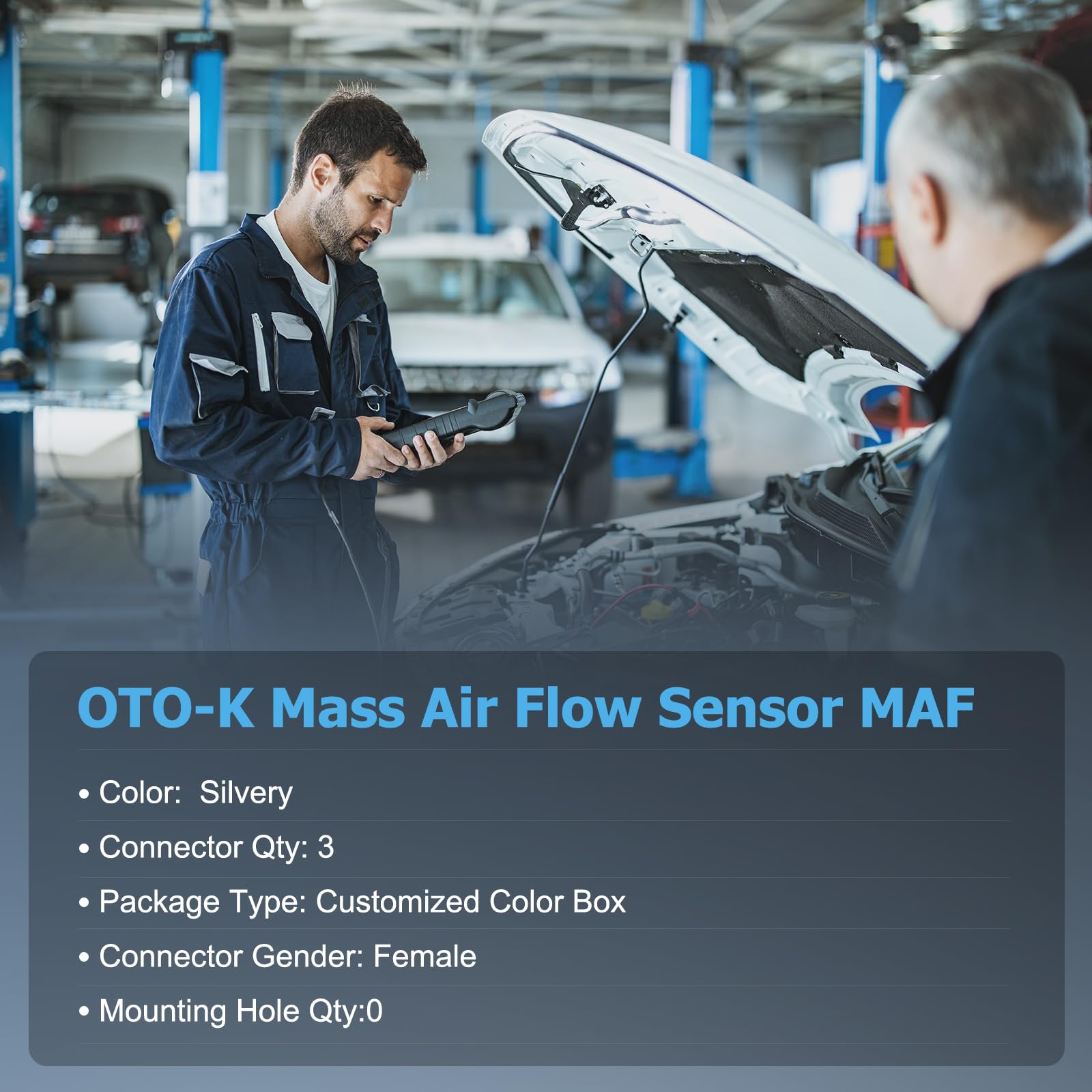 OTO-KAUTOPARTS MAF sensor inside engine bay with wiring harness.