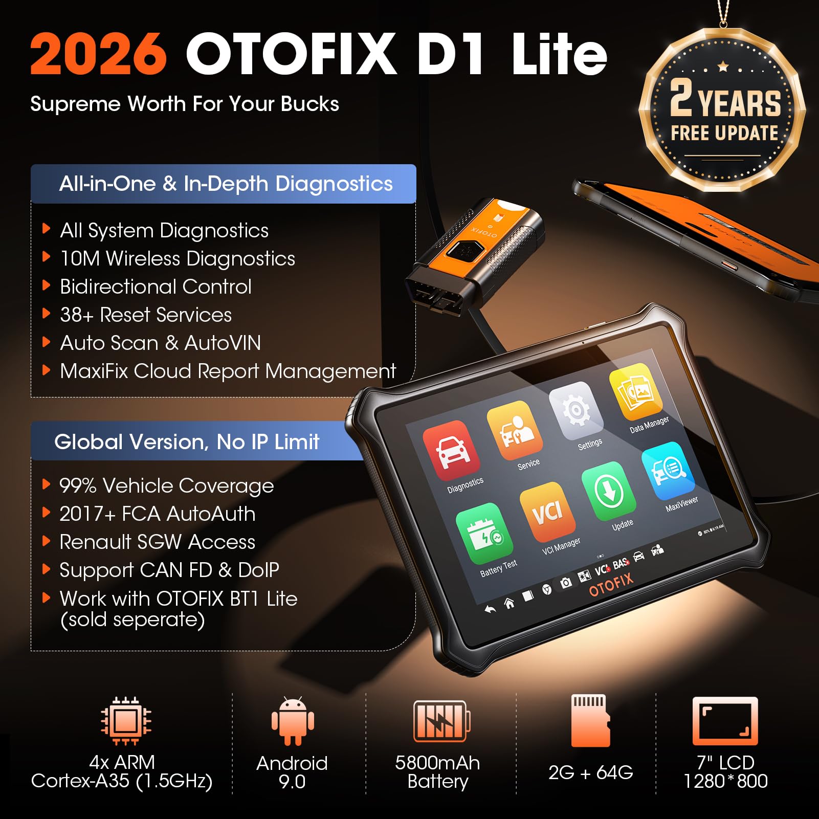 OTOFIX D1 Lite Bluetooth OBD2 connection for portable diagnostics