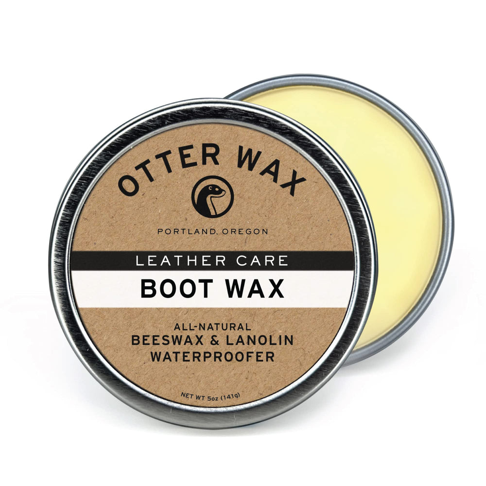 Otter Wax Boot Wax bottle for water-repellent leather protection.