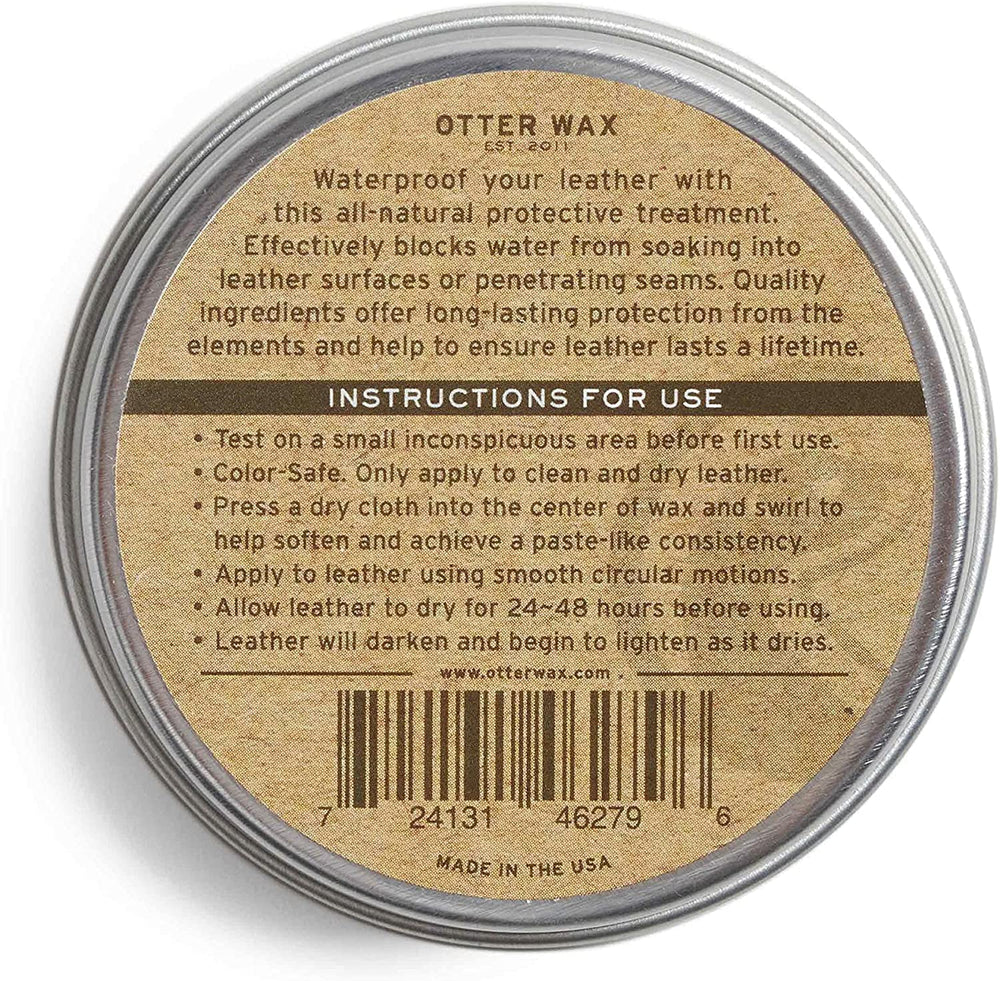 Otter Wax Boot Wax tin open, showing natural beeswax and lanolin blend.