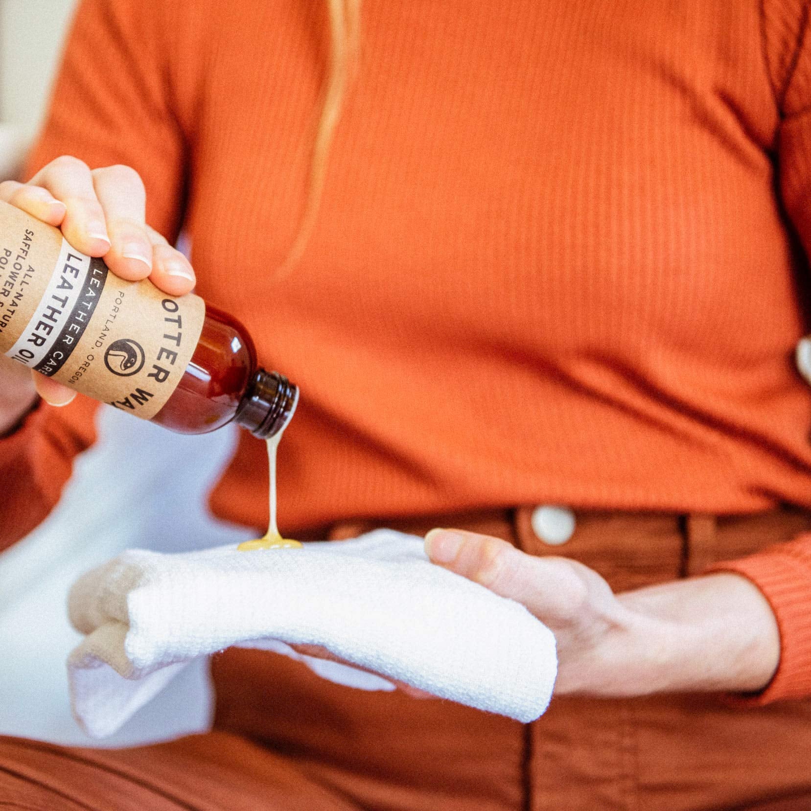 Otter Wax Leather Oil in car seats helps condition aged leather.