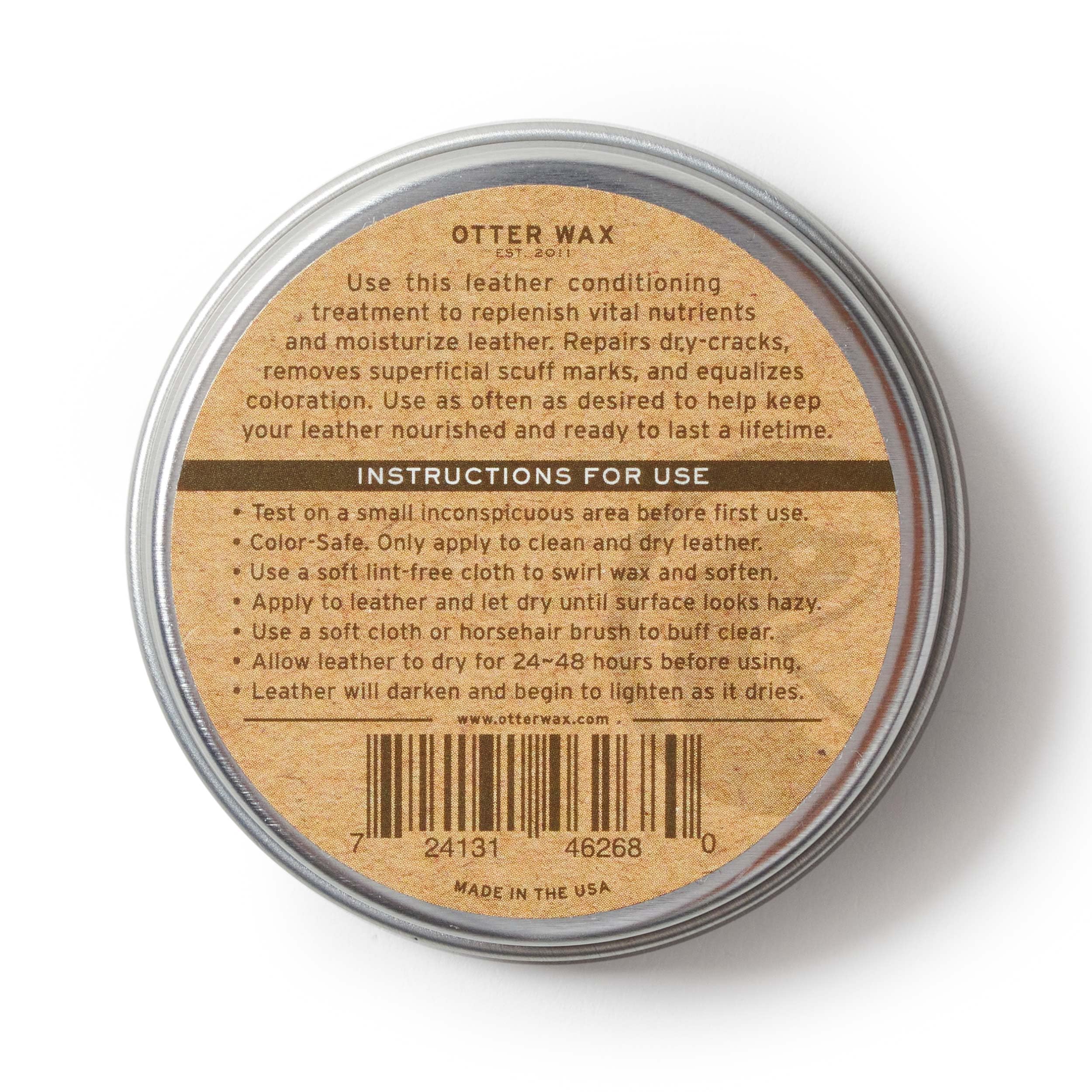 Otter Wax Leather Salve packaging highlighting USA-made quality and safety