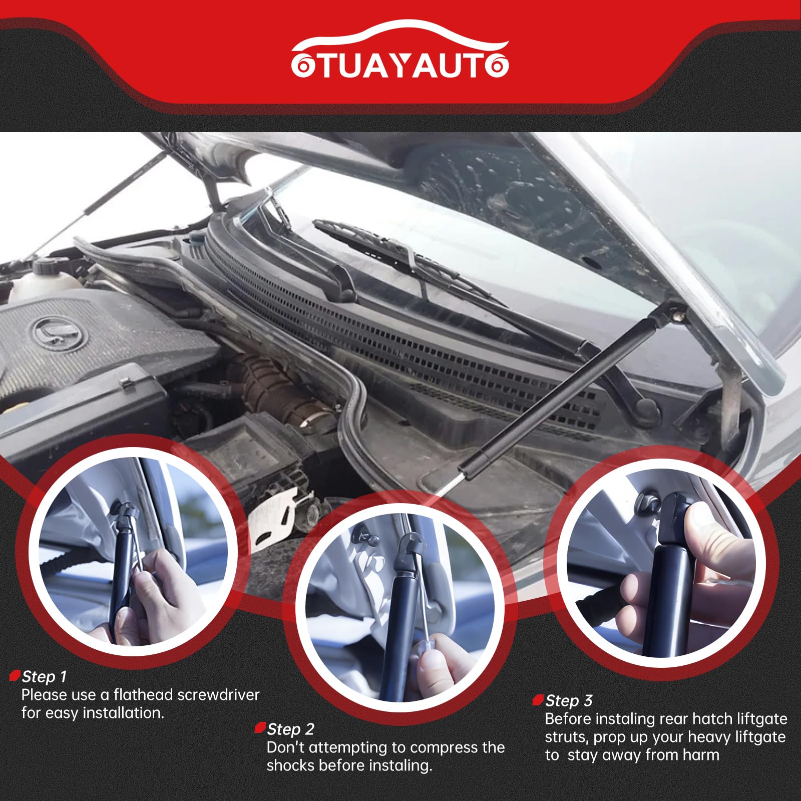 OTUAYAUTO hood strut closeup reveals robust joints and quality finish