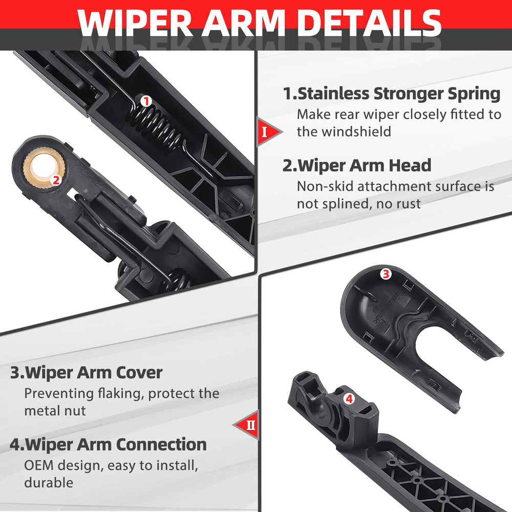 OTUAYAUTO rear wiper blade close-up with natural rubber edge for quiet wipes.