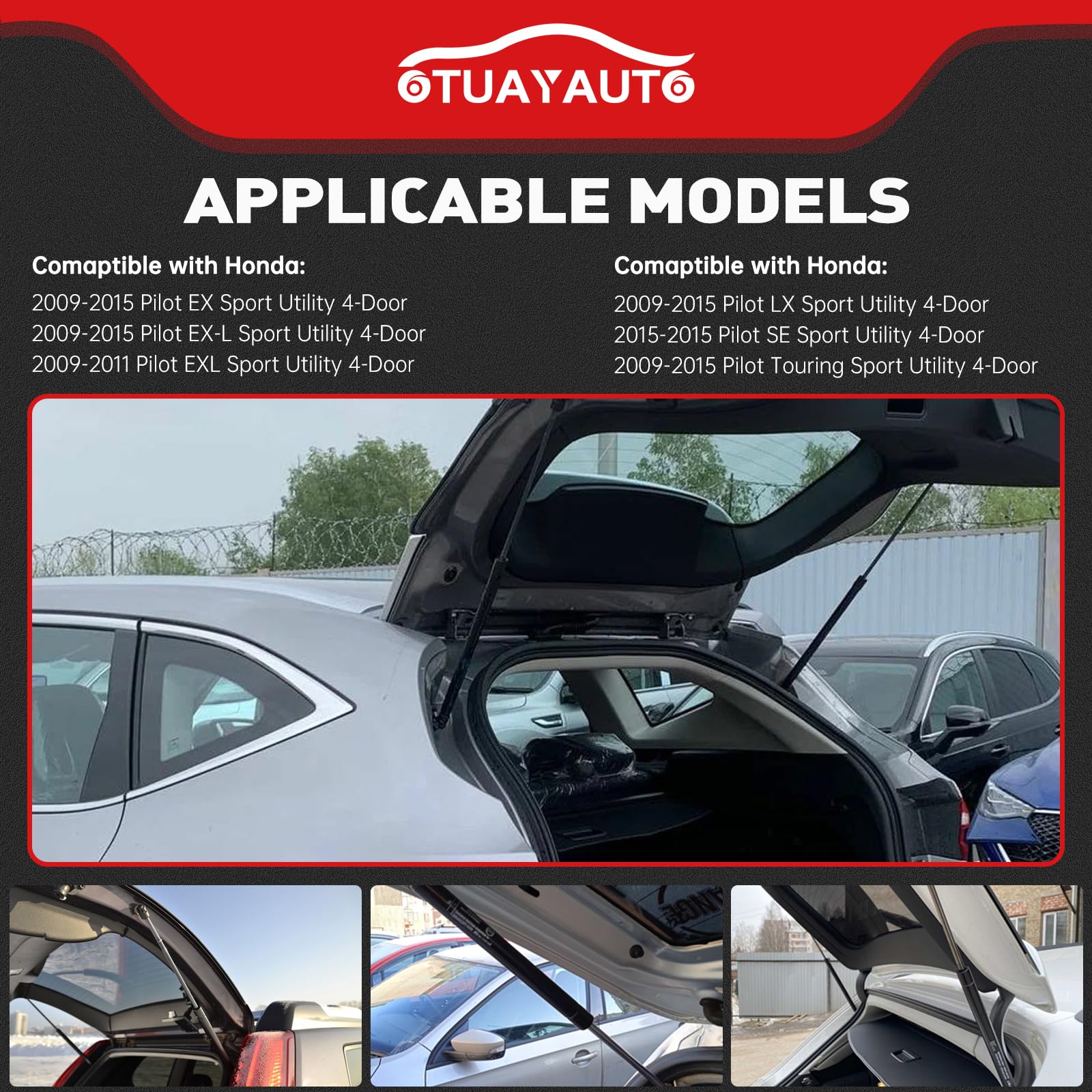 OTUAYAUTO rear tailgate strut side view showing sturdy construction and installation readiness.