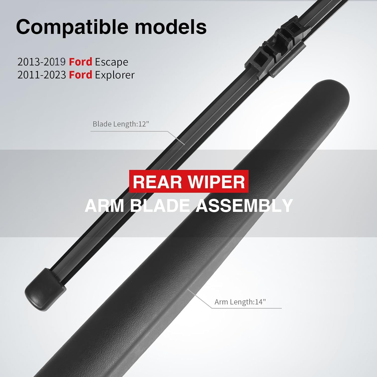 OTUAYAUTO 12-inch blade with 14-inch arm; durable all-season wiping performance.