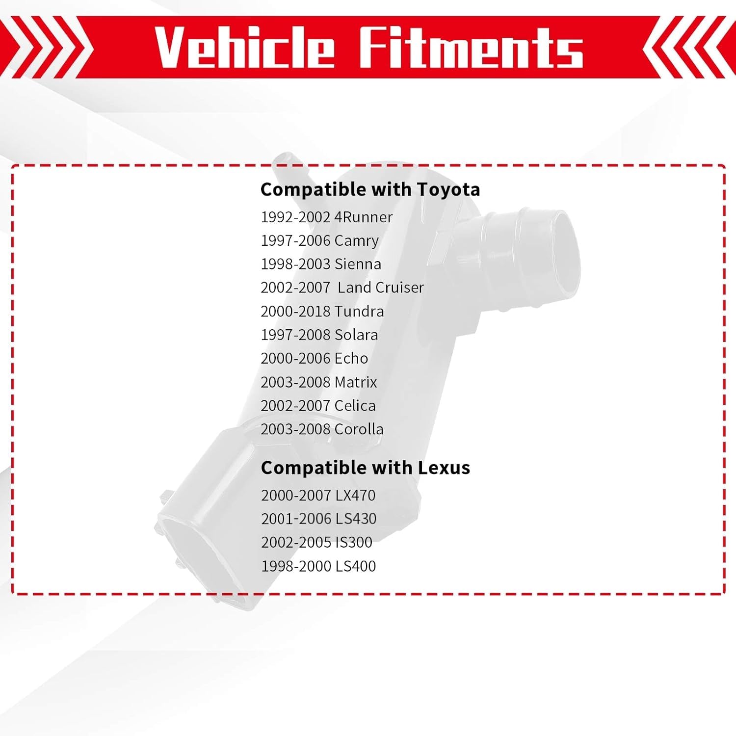 OTUAYAUTO windshield washer pump rear view shows broad vehicle compatibility