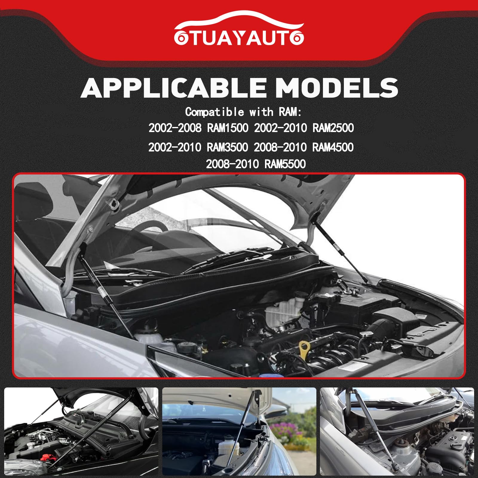 OTUAYAUTO hood shocks for Dodge Ram front right maintain steady lift and reduce hood drop