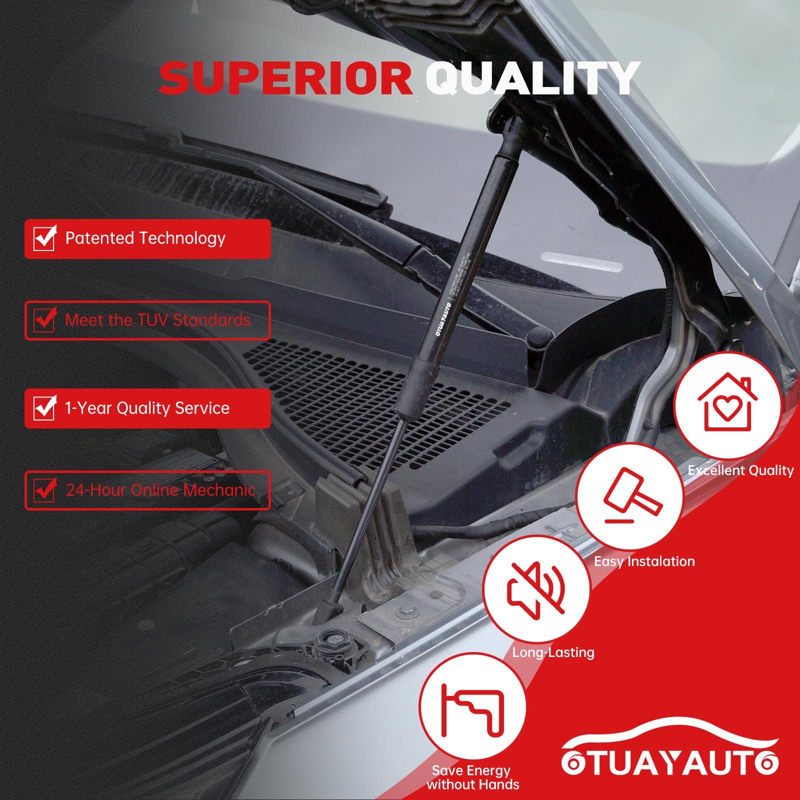 OTUAYAUTO installed-hood image demonstrates improved access during maintenance