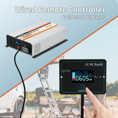 OUBOTEK inverter LCD display shows voltage, load, and status