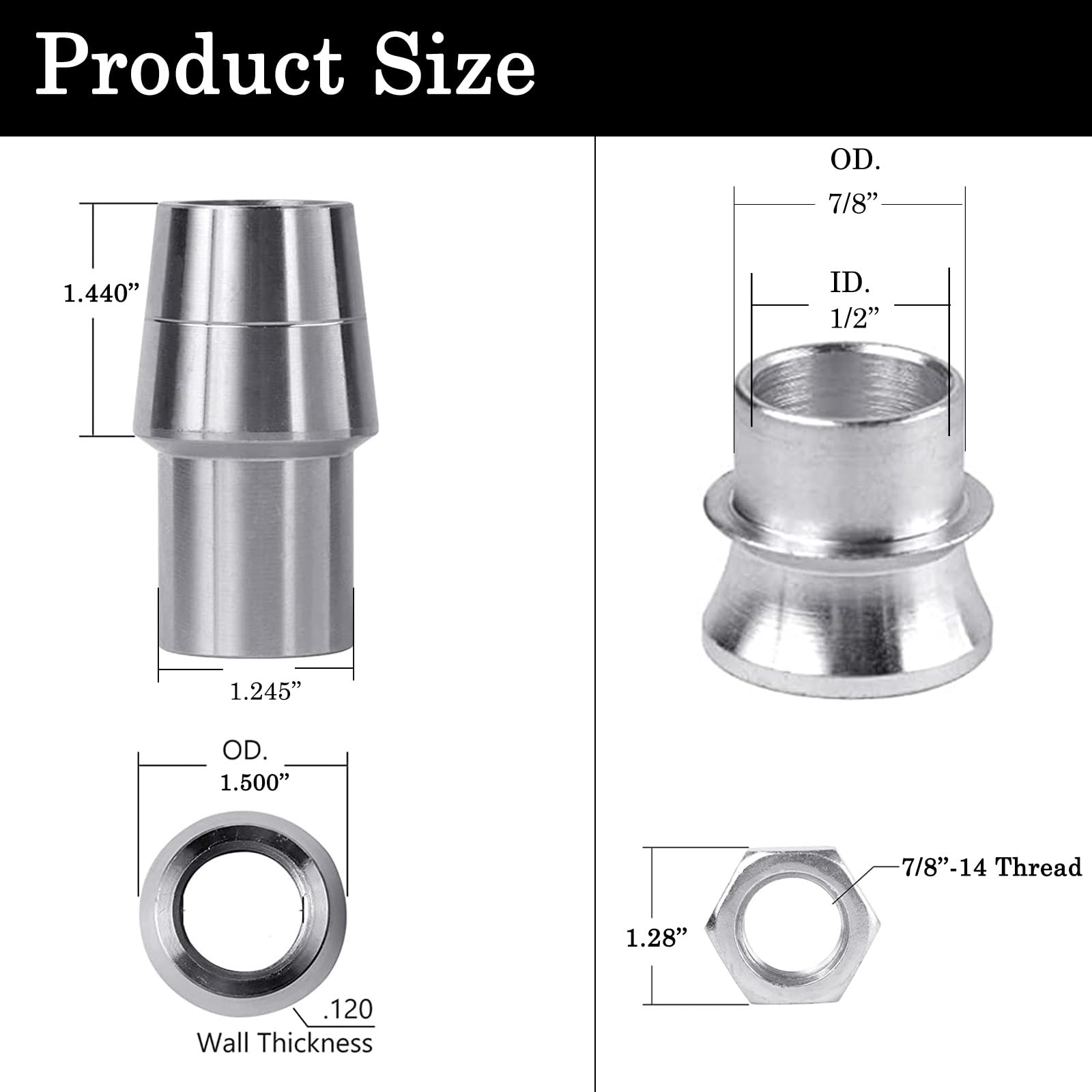 OUBULU heim joint kit left thread close-up with zinc coating.