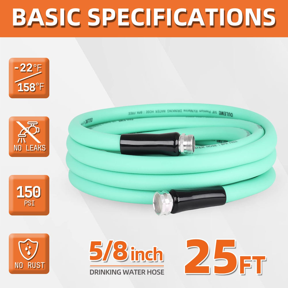 OULEME 25ft RV water hose shows durable aluminum fittings for a leak-free connection.
