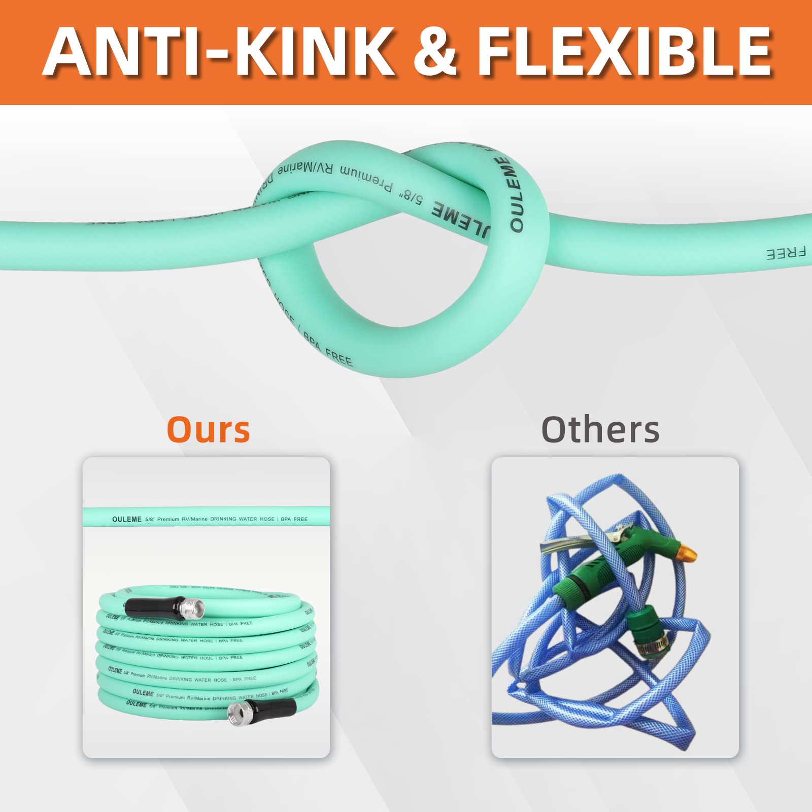 OULEME water hose offers universal fit for RVs, campers, and marine connections.
