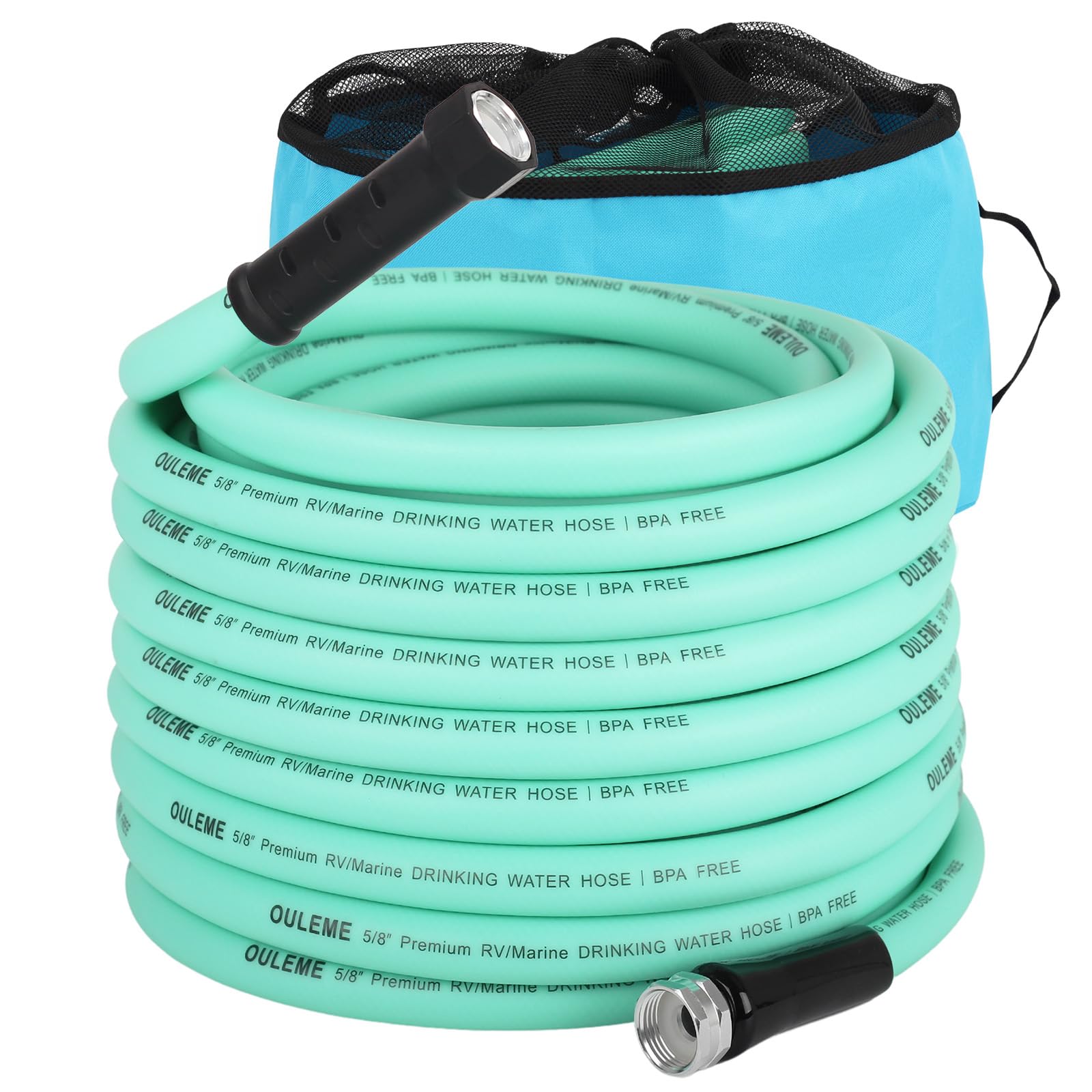 OULEME 75ft drinking water hose with storage bag for RVs and marine use.