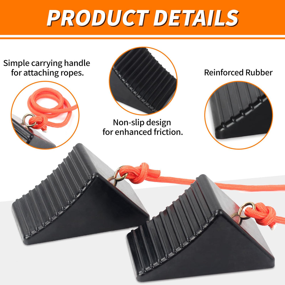 Rugged rubber texture and bottom grip on OULEME wheel chock
