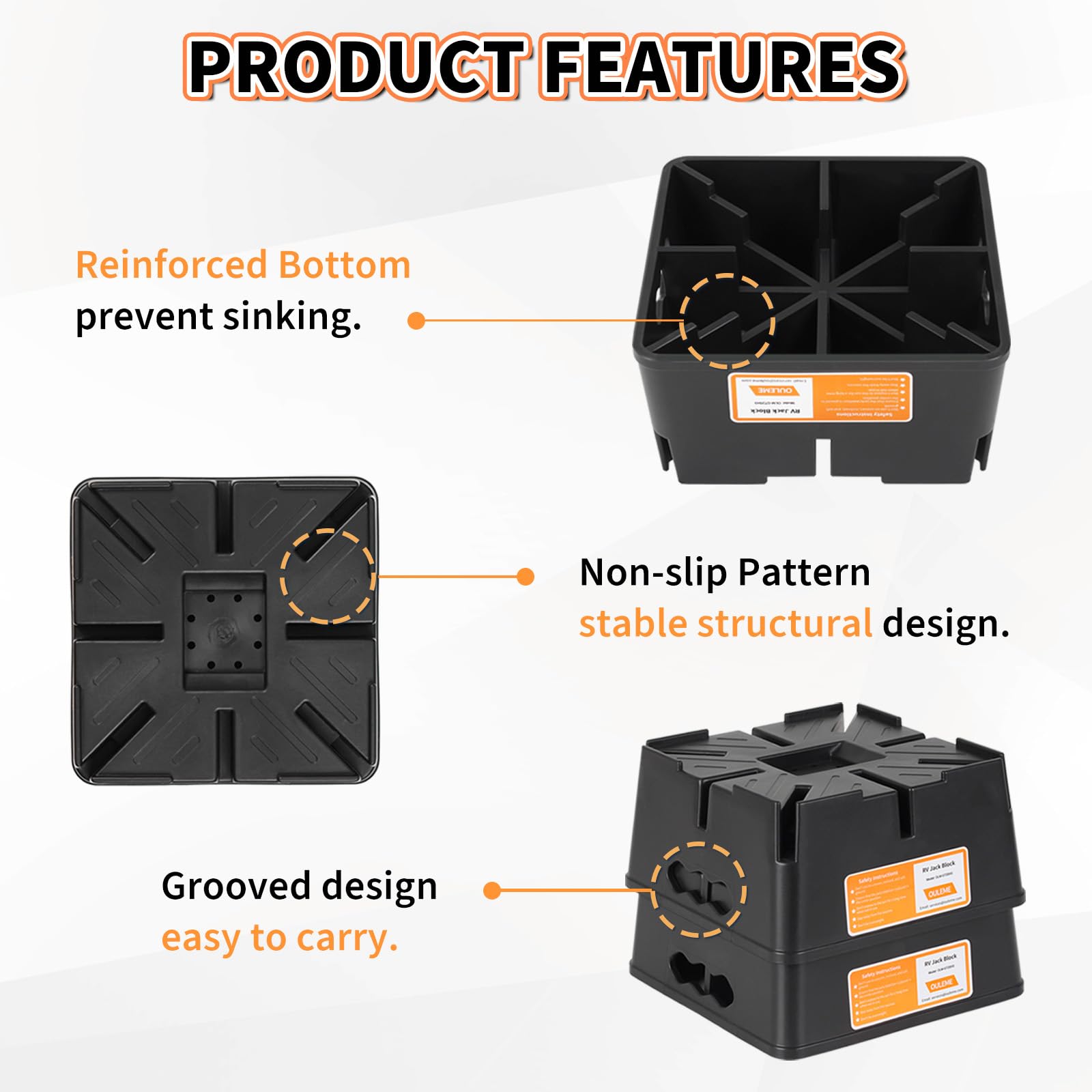 OULEME trailer jack blocks stacked for vertical height adjustment on uneven ground