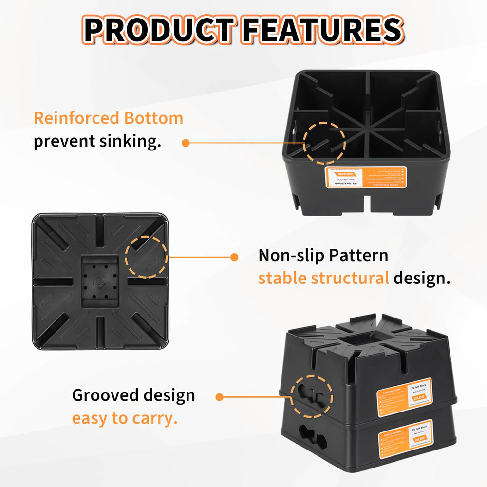 OULEME trailer jack blocks stacked for vertical height adjustment on uneven ground