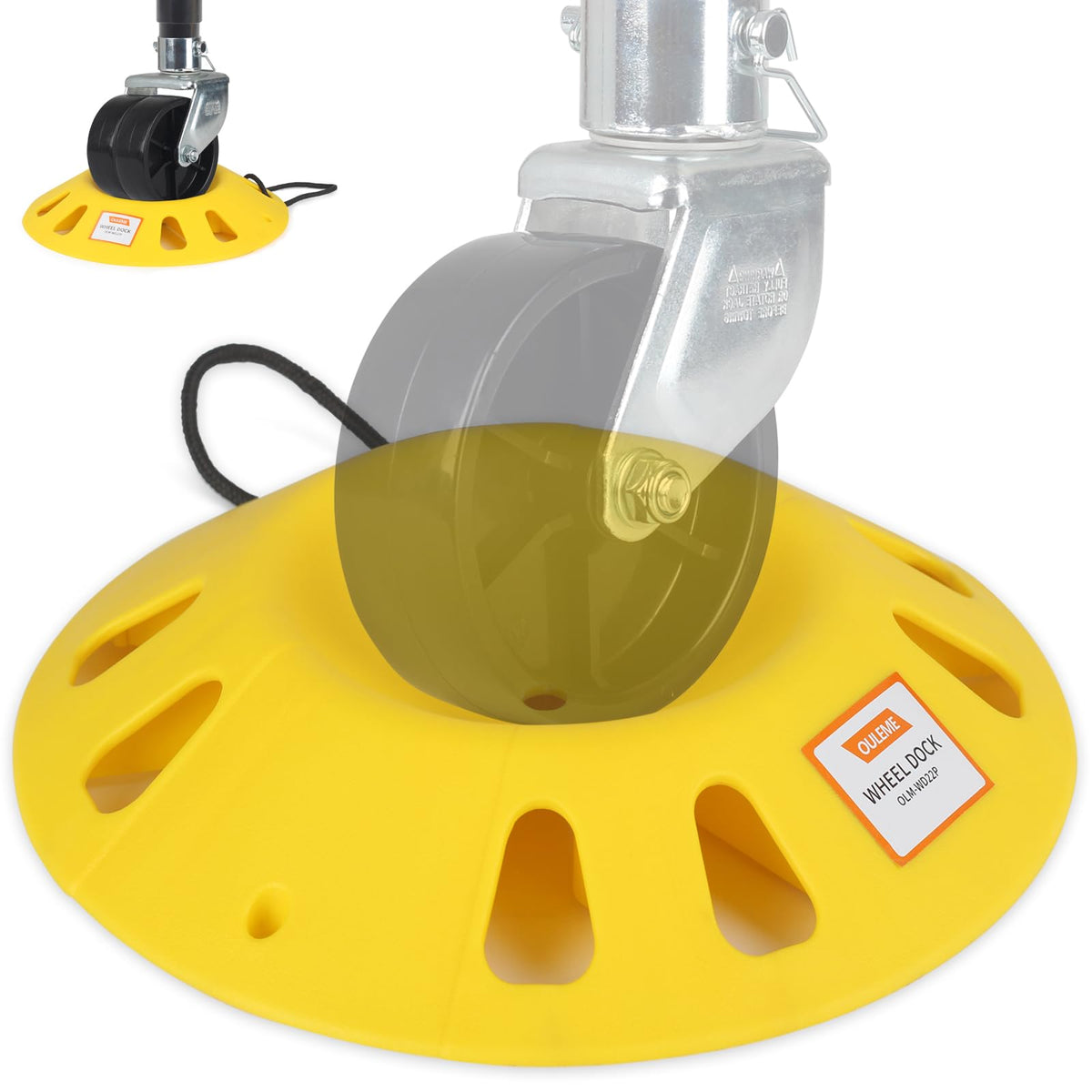 OULEME trailer jack wheel dock front view protects wheels from soft-ground sinking
