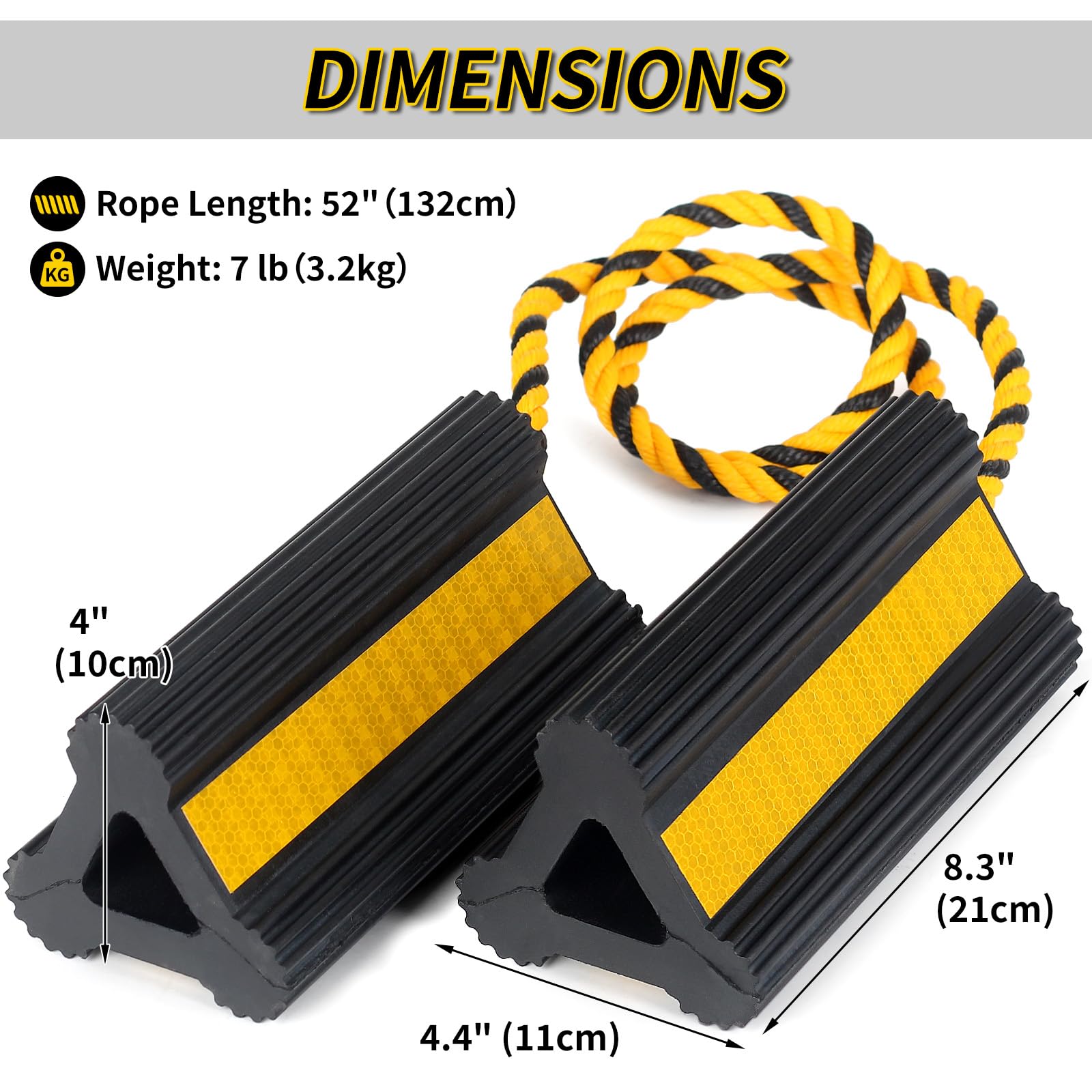 OULEME wheel chocks with 52-inch rope for extended reach