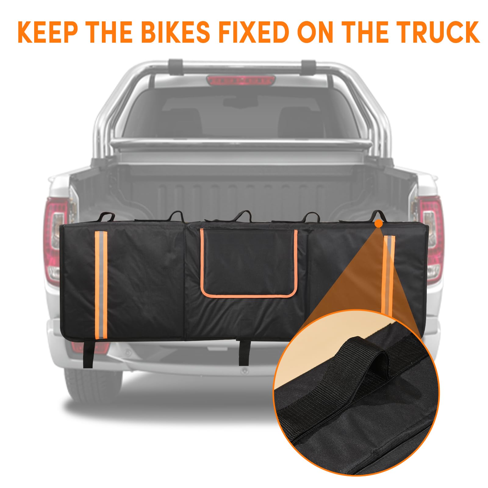 Oulisen tailgate pad shows easy installation and removal for quick bike trips