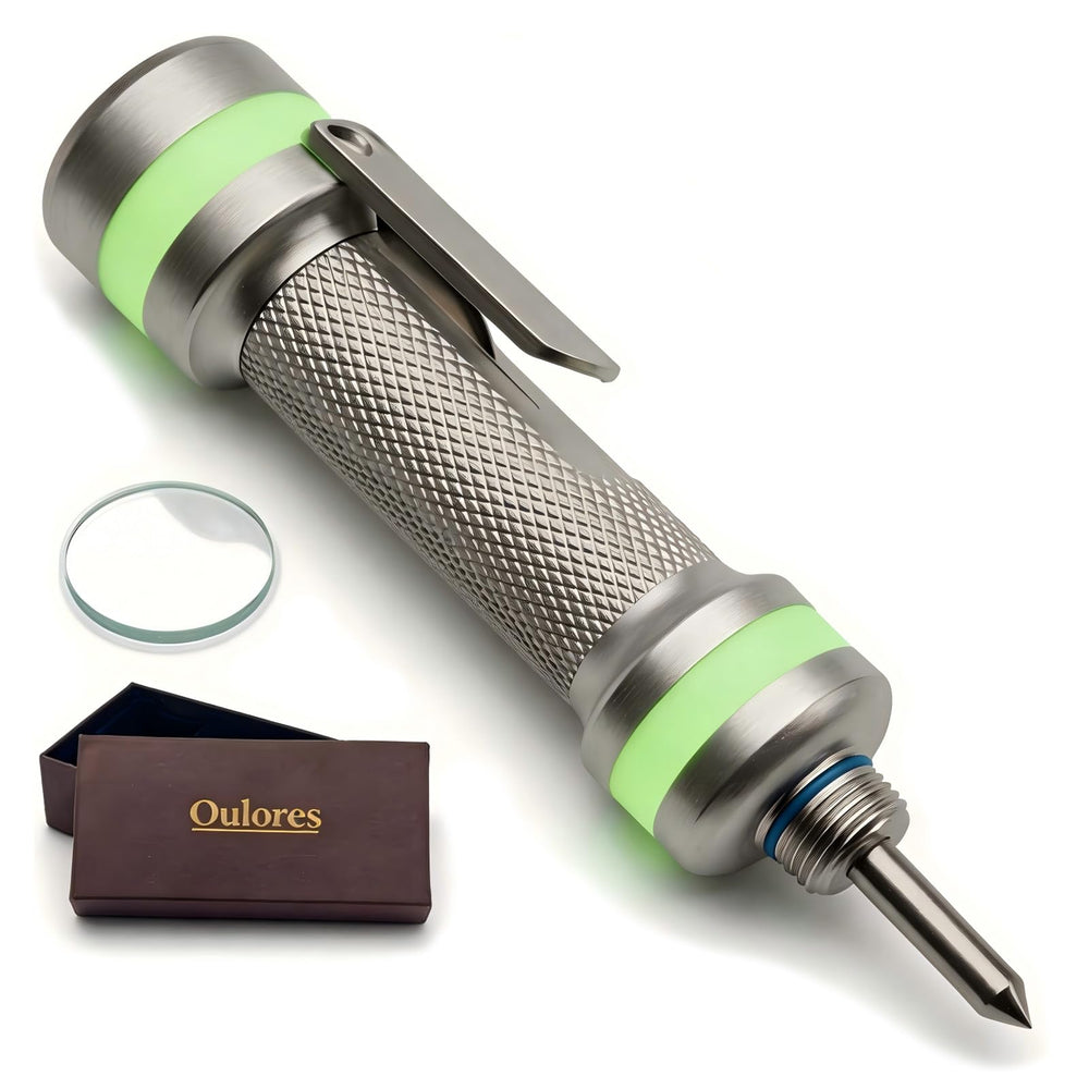 Oulores two-in-one escape tool for quick window breakage and seat belt cutting during emergencies.