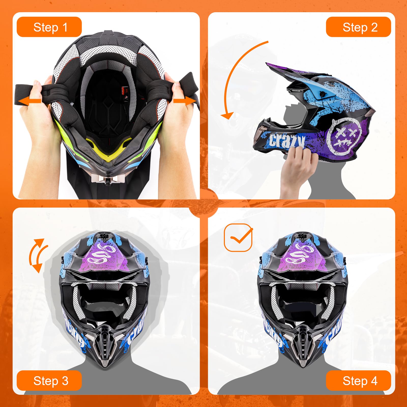 OUMURS dirt bike helmet blue side-view shows bold styling