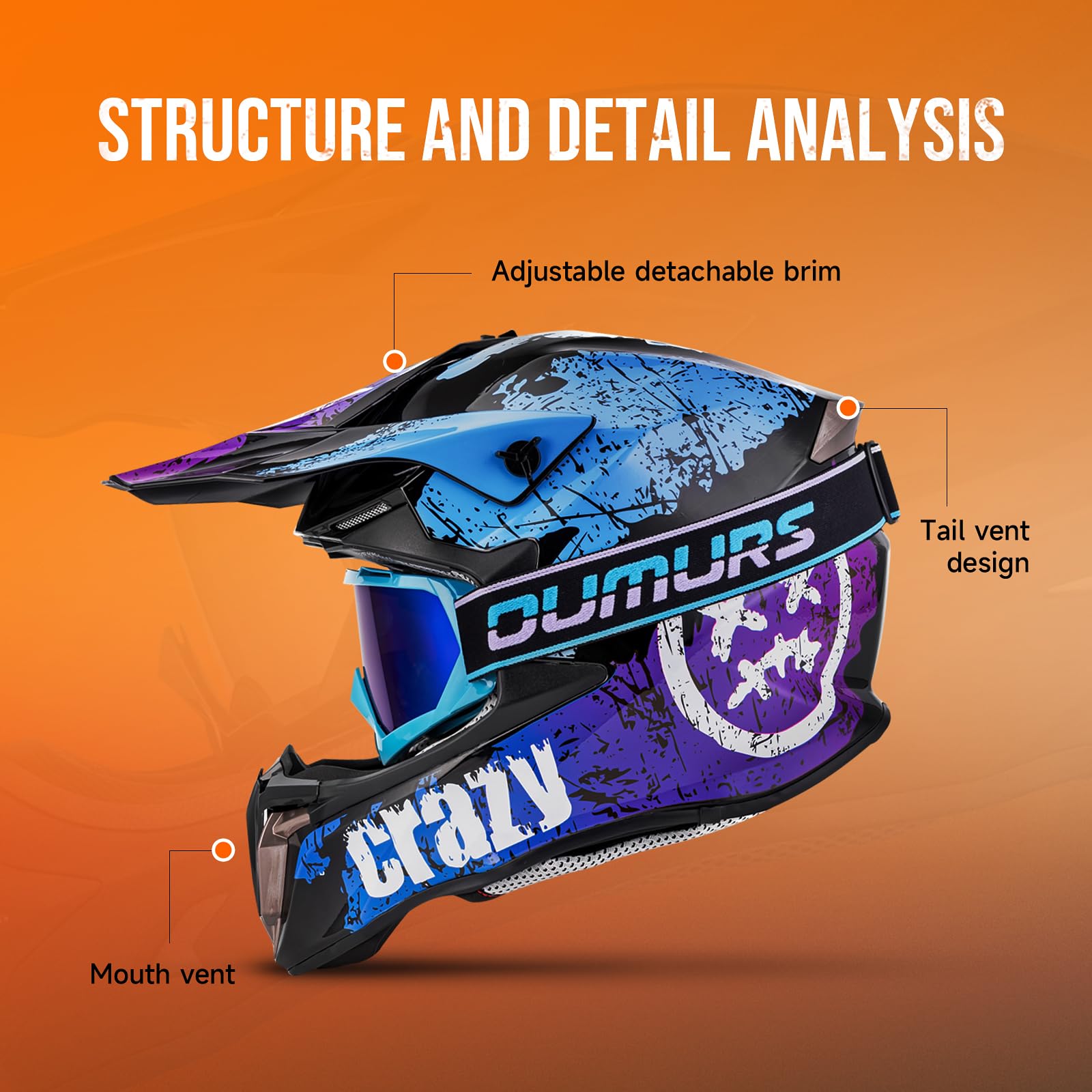 OUMURS dirt bike helmet blue color increases visibility on tracks
