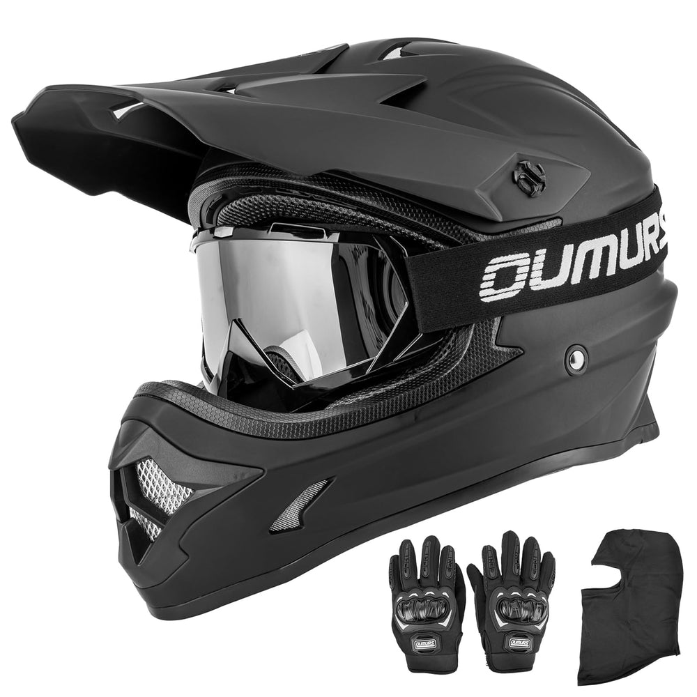 OUMURS dirt bike helmet front view in matte black for off road riding
