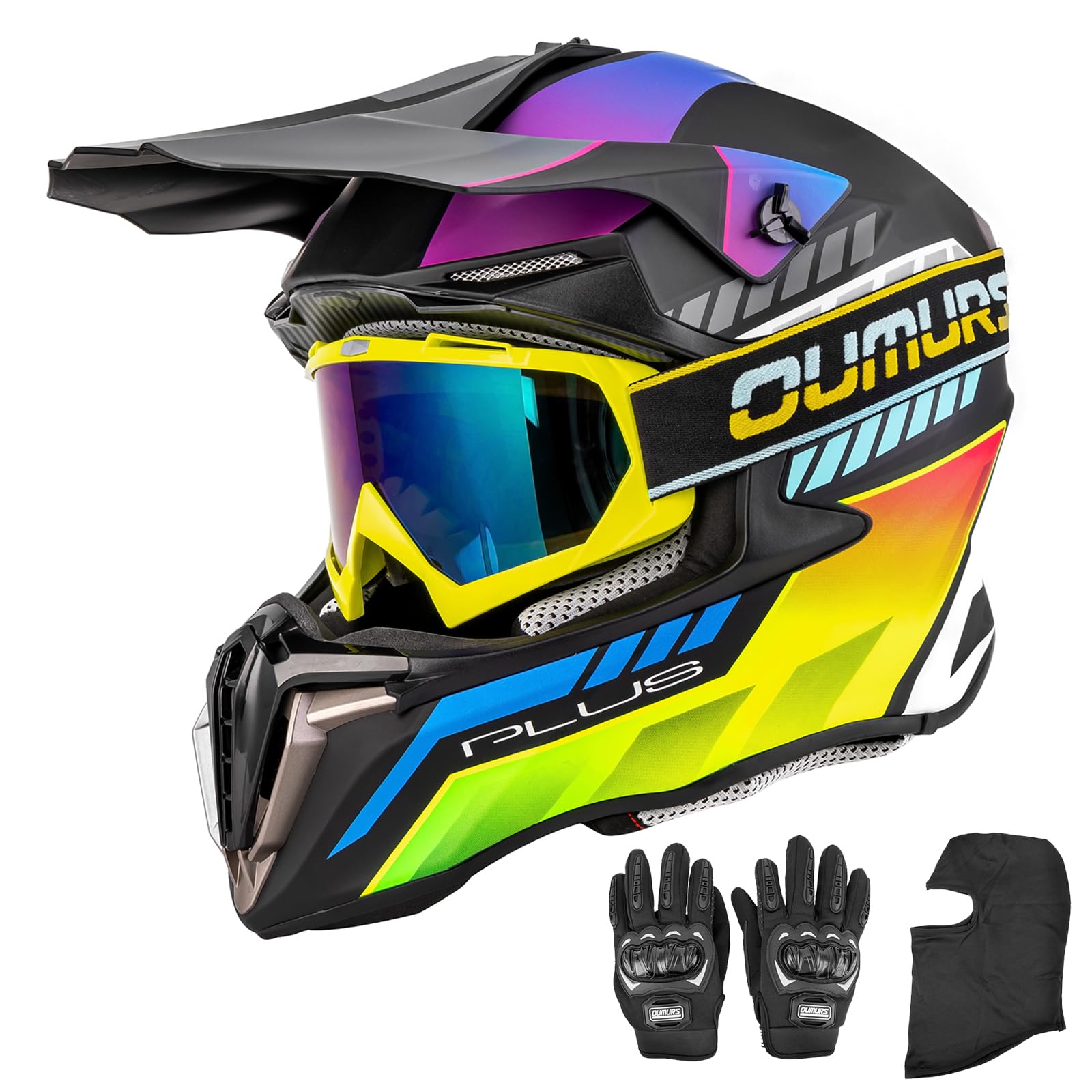 OUMURS dirt bike helmet front view with protective ABS shell for safety