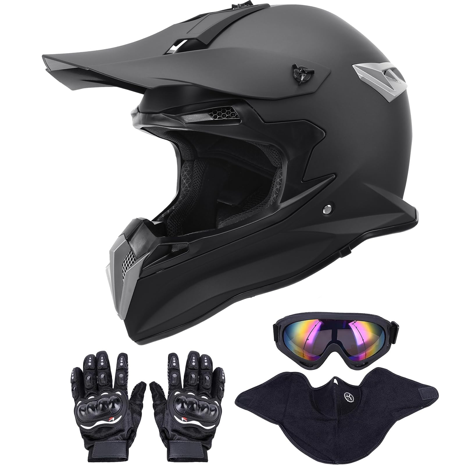 OUMURS dirt bike helmet matte black side view for rugged off-road protection.