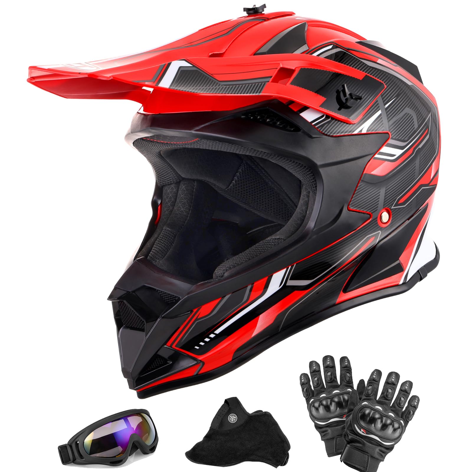 OUMURS dirt bike helmet red and black front view for off-road riding
