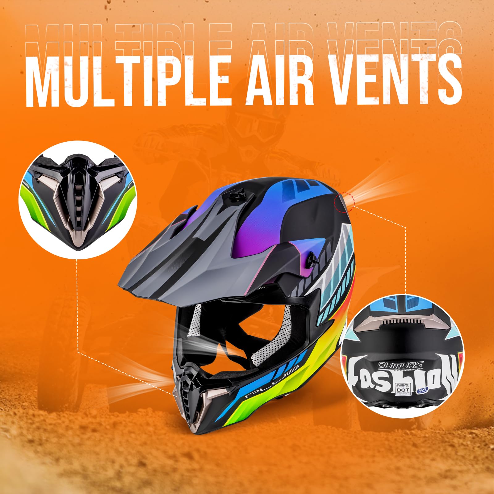OUMURS helmet with goggles for wind-shielded visibility