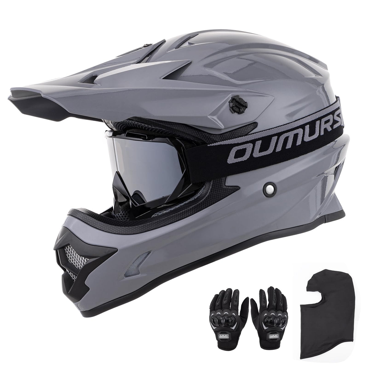 OUMURS dirt bike helmet with goggles offers clear vision and wind protection.