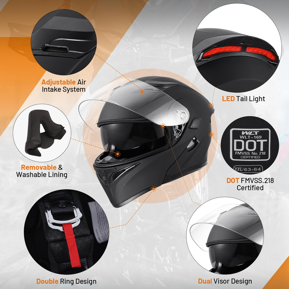 OUMURS DOT helmet double D-ring strap ensuring secure fastening.