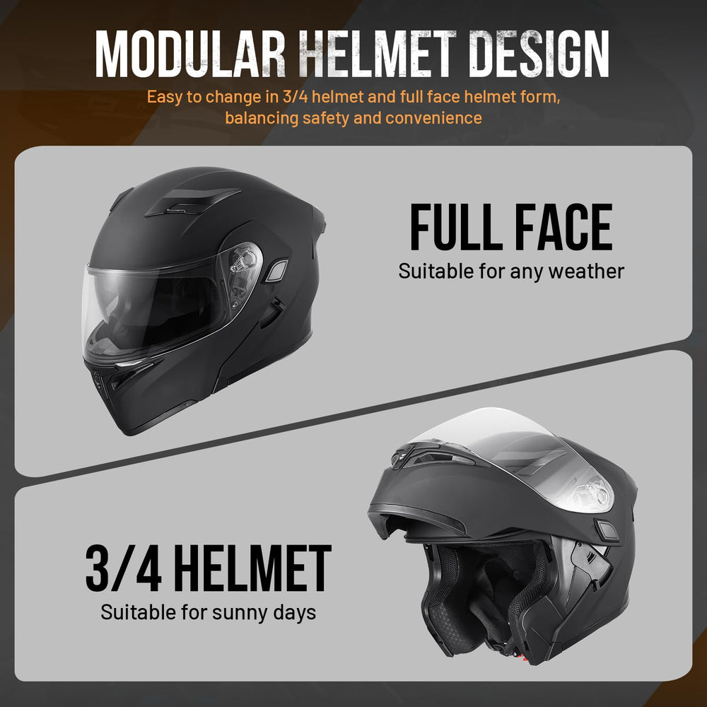 OUMURS DOT helmet with double visors and inner sun shield for glare control.