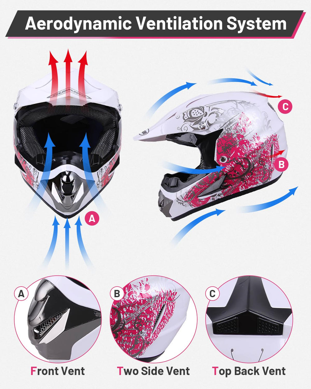 OUMURS DOT youth dirt bike helmet washable cheek pads for comfort