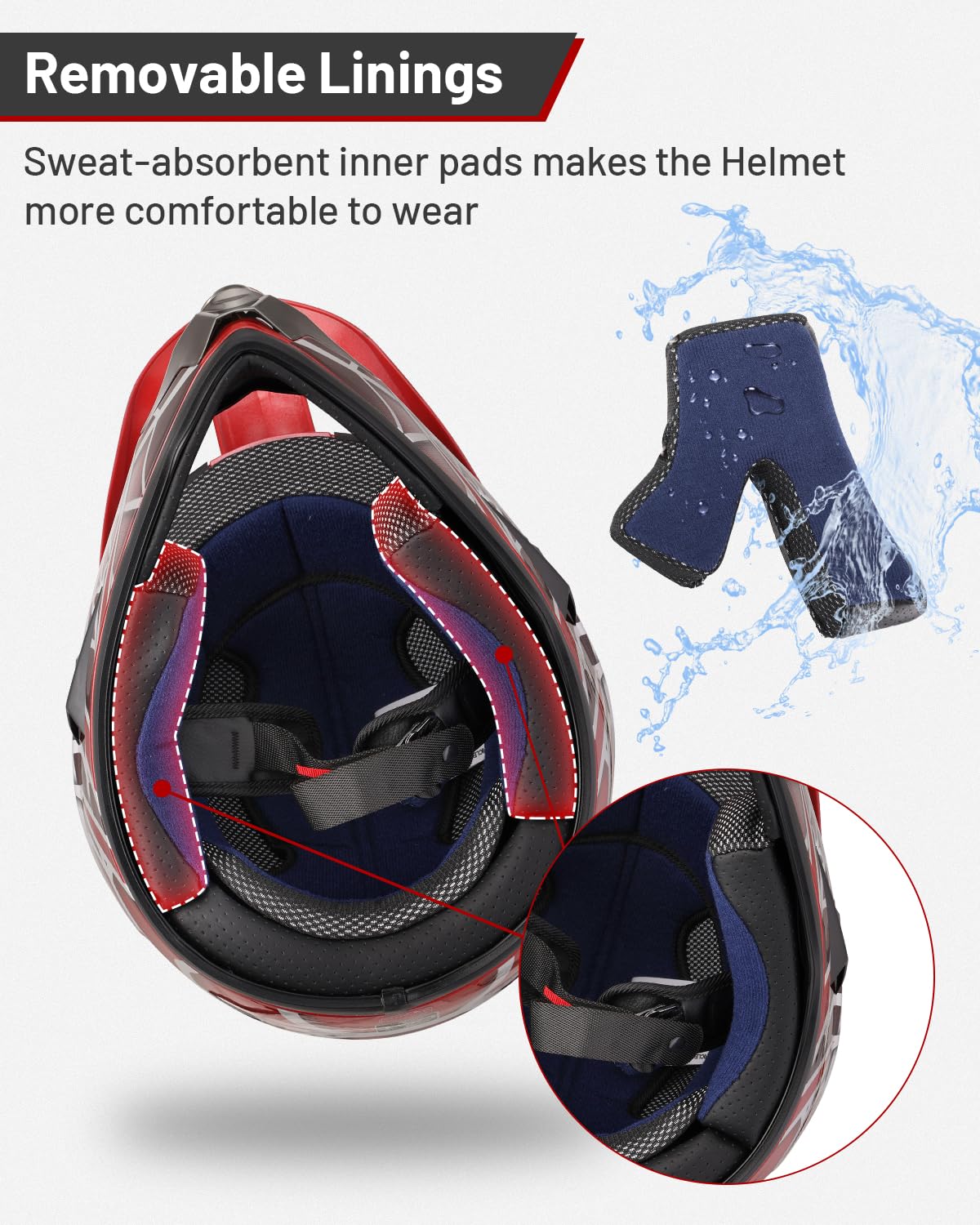 Oumurs DOT youth helmet removable liner for easy cleaning.