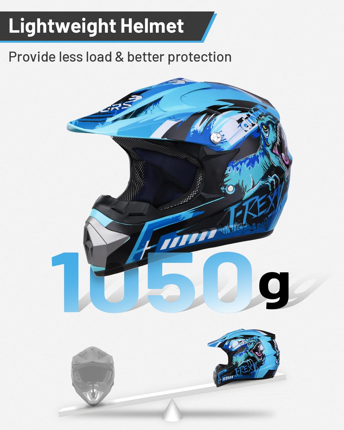 Oumurs DOT youth dirt bike helmet top view highlights exclusive decals
