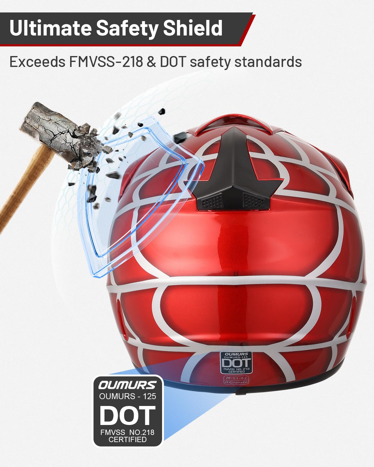 Oumurs youth helmet visor demonstrating glare reduction.