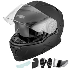 OUMURS modular helmet full-face front view showing secure fit for street riding