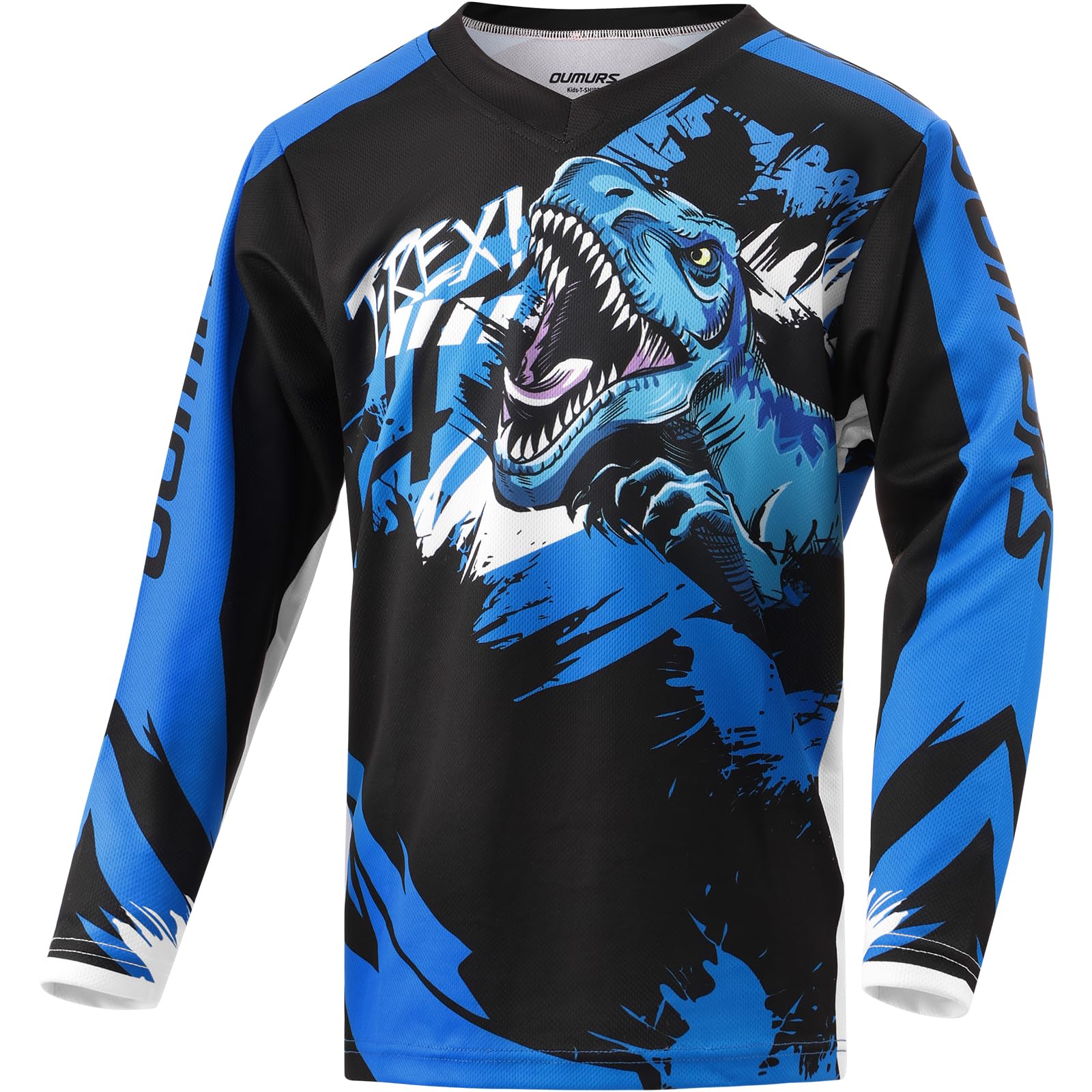 Oumurs Youth Motocross Jersey blue front view for cool, comfortable rides.