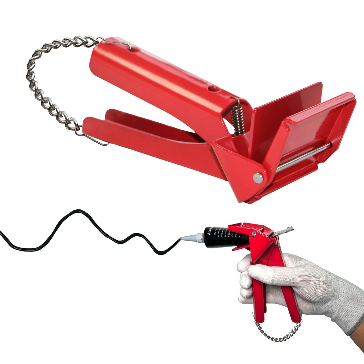 OUSUNERY RTV tube-squeezer tool opening demonstrates precise extrusion for automotive sealants