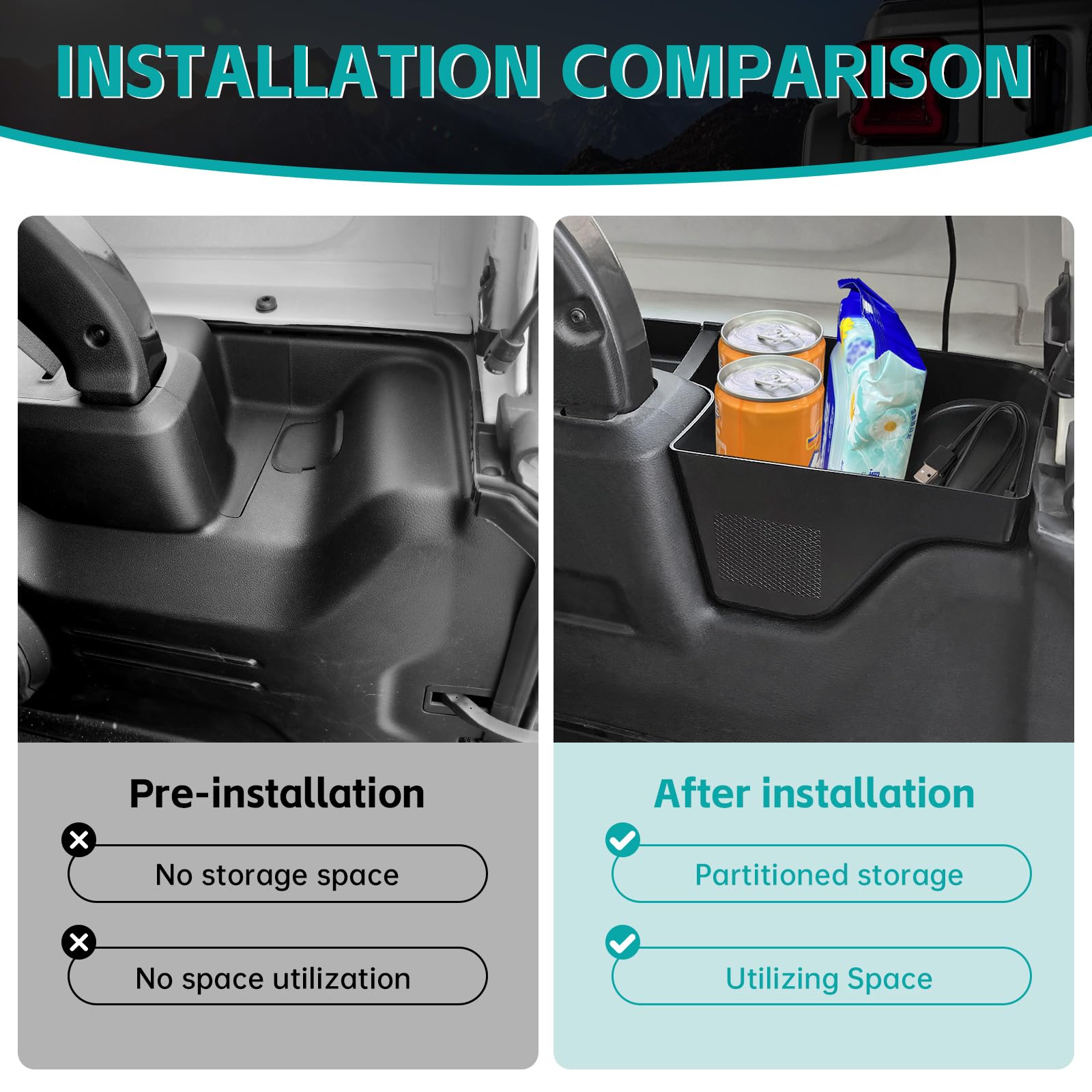 OUSUWO wheel-well storage box interior view reduces clutter