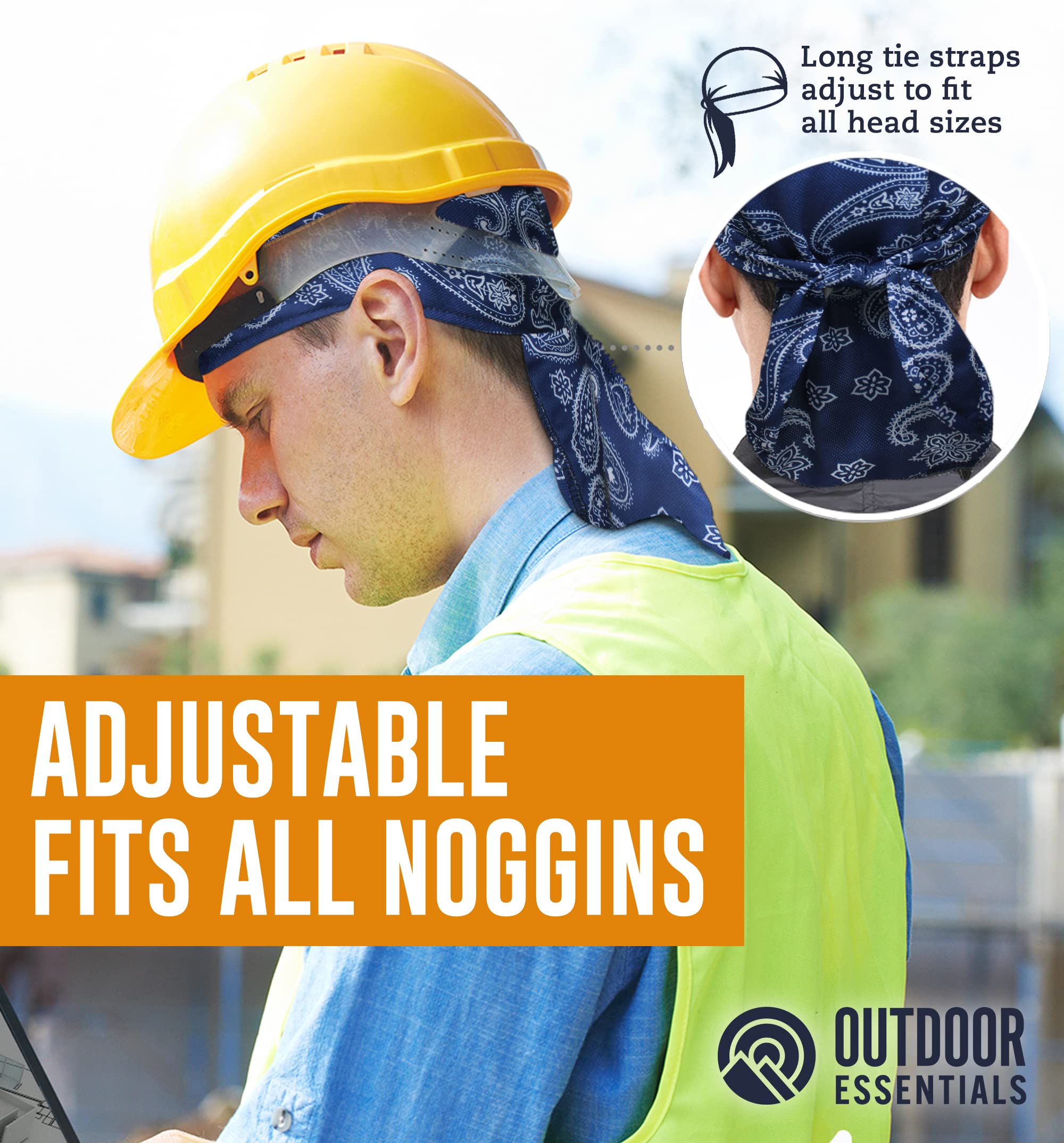 OutdoorEssentials hard-work ready bandana in use at a worksite.