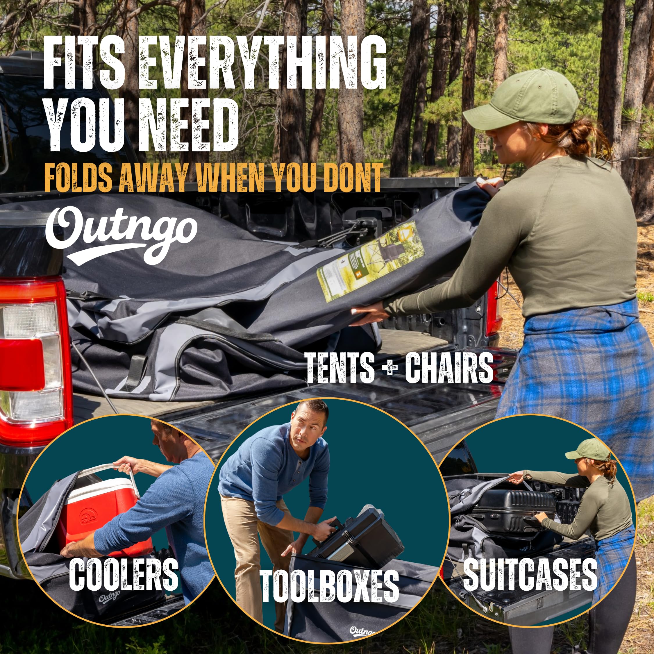 Outngo cargo bag folds into the included storage pouch