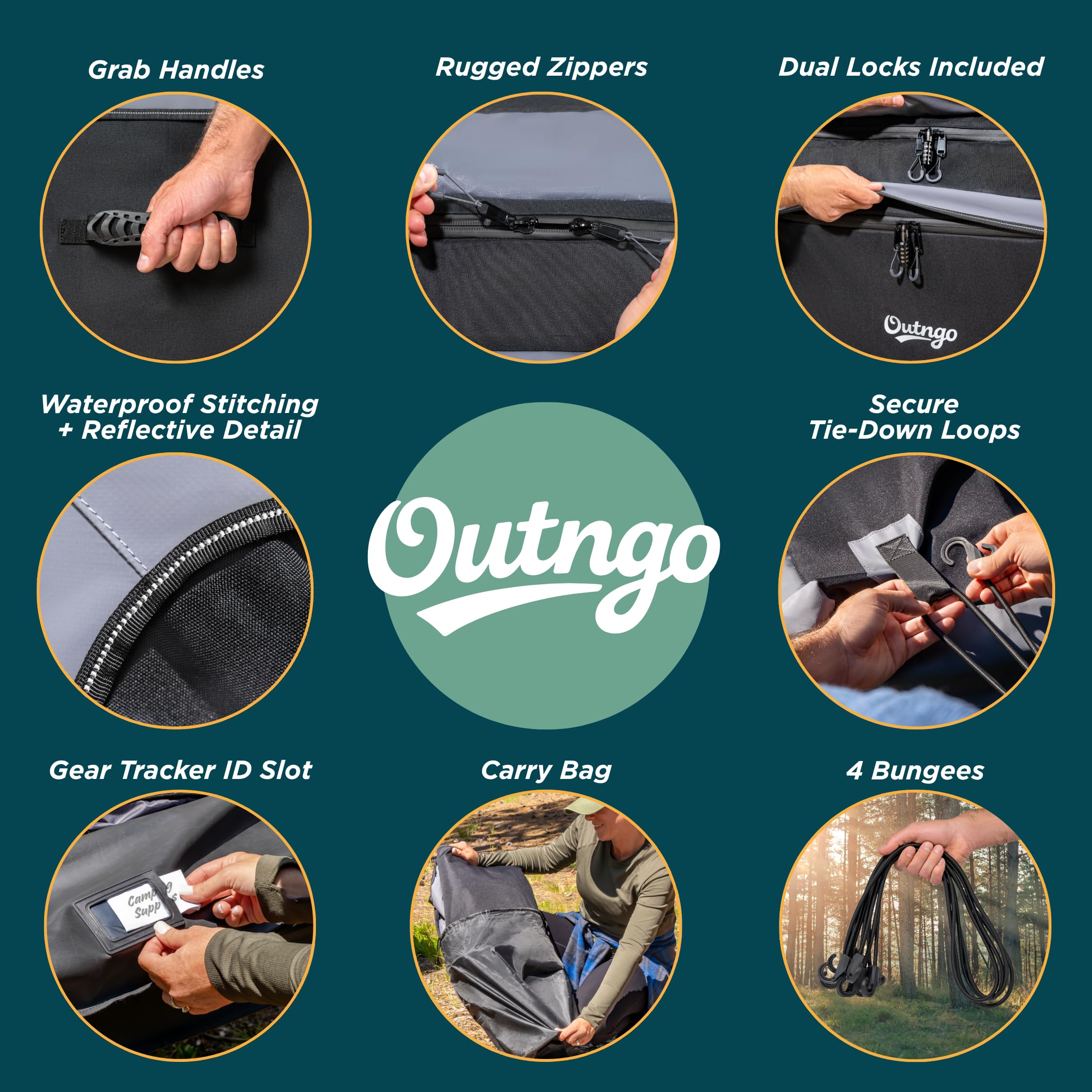 Outngo bag compatible with any truck size for versatile storage