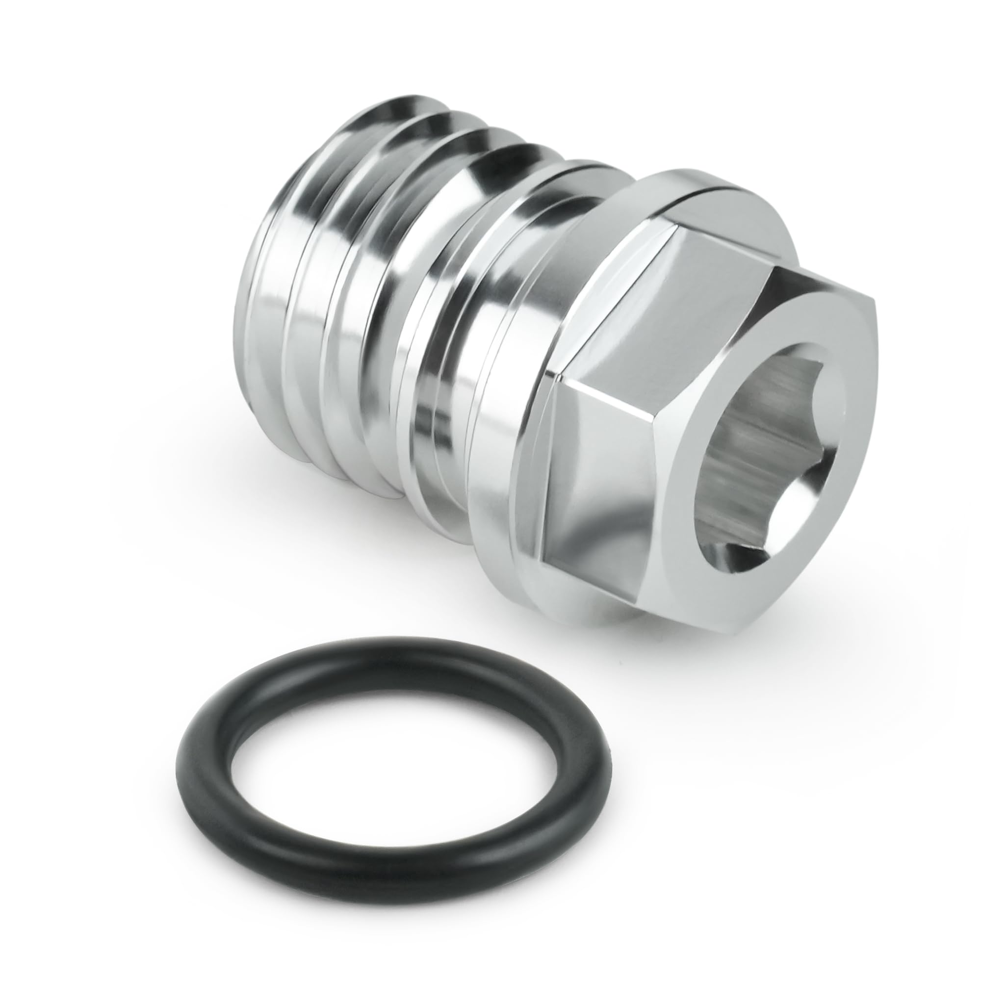 Outopakkle drain plug with hex head reduces rounding during maintenance on Kawasaki engines