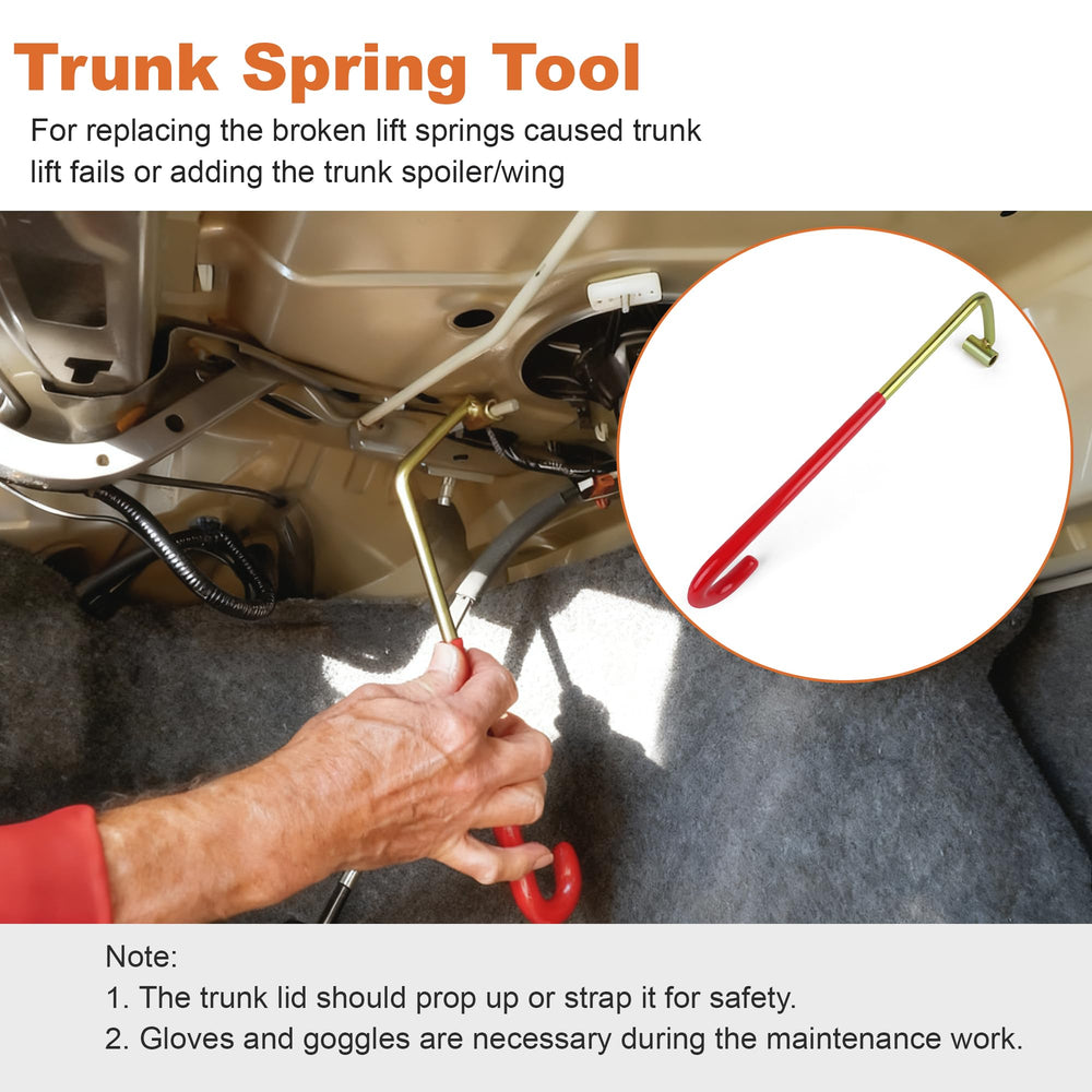 Right-side trunk hinge arm with red-marked spring installation using Outopakkle
